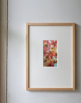 Akwarela Kwiaty oryginalny obraz niebieski papier 10,5x22 cm, Kwitnace