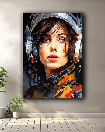 Portret kosmonautki - Plakat - Druk - Astronauta, Abstrakcja, Loft #7, Black Sapphire Art