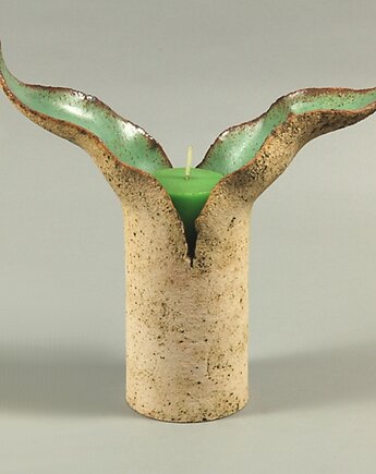 Ceramiczny lampion/świecznik dwulistny zielony No.3, pracowniazona