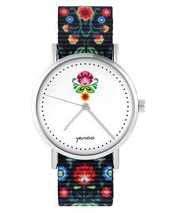 Zegarek - Folkowy kwiat - folk czarny, nato, yenoo