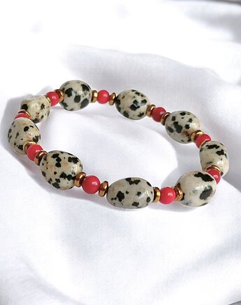 Bransoletka : INDIA : koral, jaspis, hematyt : na gumce, kaktusia