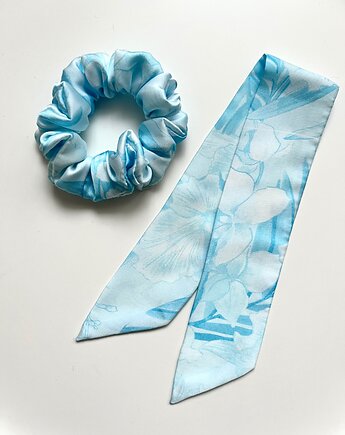 Scrunchie Blue Flores - dostępna w wersji z odwiązywaną szarfą, Volie Line