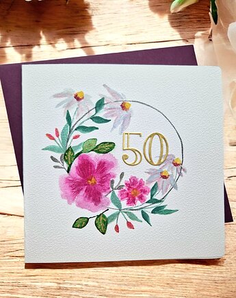 Ręcznie malowana kartka 50 urodziny, 50 rocznica ślubu, Arto Teka