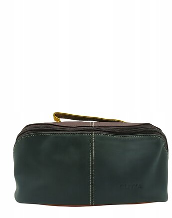 Kosmetyczka podróżna duża damska skórzana pojemna kieszenie rączka OLIVKA, Olivka Warsaw