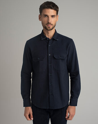 Koszula flanelowa flussia 00612 długi rękaw granatowy relaxed fit, BORGIO