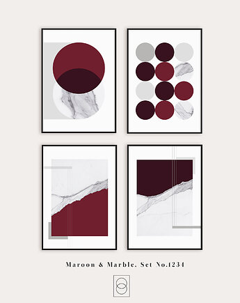 Marble zestaw nr  1234 - cztery plakaty z bordowym i marmurem, PLAKATY GEOMETRYCZNE