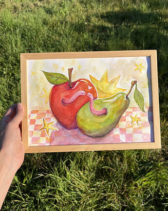 Plakat robaczki w owocach, ewaziembicka