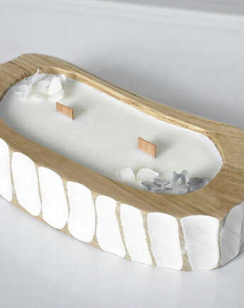 Świeca sojowa zapachowa - w drewnie dębu /mięta&limonka/ - rzeźbiona, Oldtree