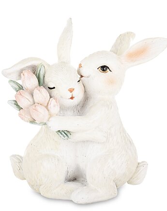 Dekoracja - para króliczków 11x11x6 cm z różowymi tulipanami, MIA home