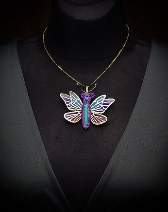 Kolorowy motyl- wisiorek soutache, Mrosoutache