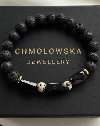 Bransoletka męska Jaspis Dalmatyński i Turmalin, Chmolowska Jewellery