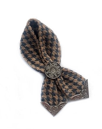 Elegancka broszka pętelka w pepitkę beżową, vestirse!