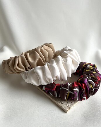 Jedwabna marszczona opaska Amy w kolorze ecru, Volie Line