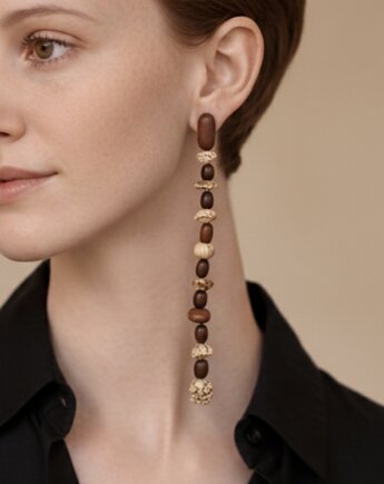 Długie kolczyki wiszące z drewna i kamieni jaspis, MARACHIC