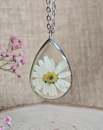 Wieczne kwiaty prawdziwa stokrotka zawieszka srebrna ze stokrotką, zkwiatem