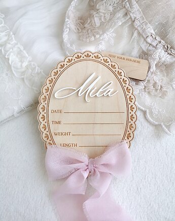 Tabliczka powitalna dla noworodka, metryczka dla dziewczynki, prezent noworodek, ONAiON