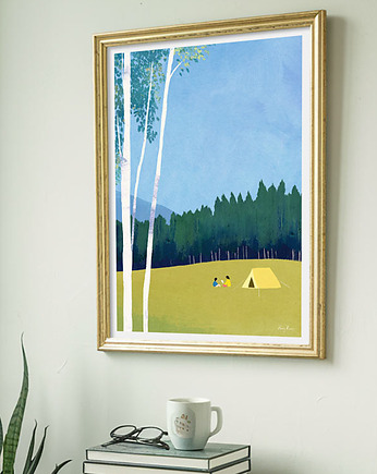 Kemping pod namiotem - plakat 50x70 cm, minimalmill