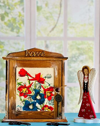 Sielska szafka na klucze, ręcznie malowana, kwiaty, prezent,rustykalna, Monique Art