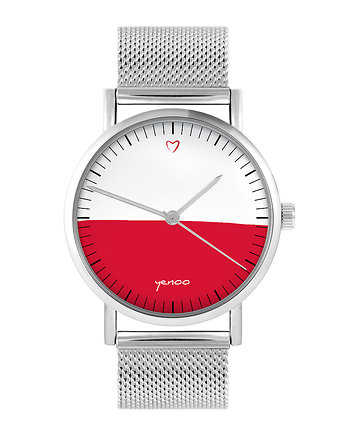 Zegarek - Polska flaga - bransoleta mesh, OSOBY - Prezent dla męża