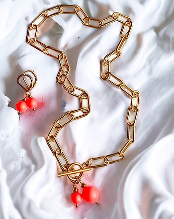 NASZYJNIK : Swarovski neon pearls : TWO : neon orange, kaktusia