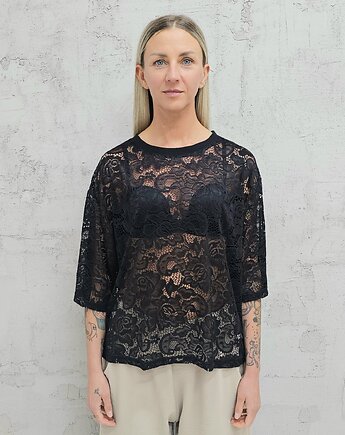 Koronkowa bluzka oversize z rękawem 3/4, Ablush