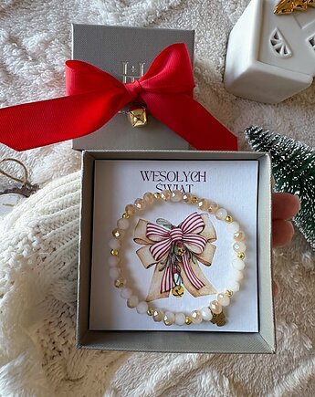 Świąteczna połyskująca złota bransoletka z aniołkiem handmade, Hey details