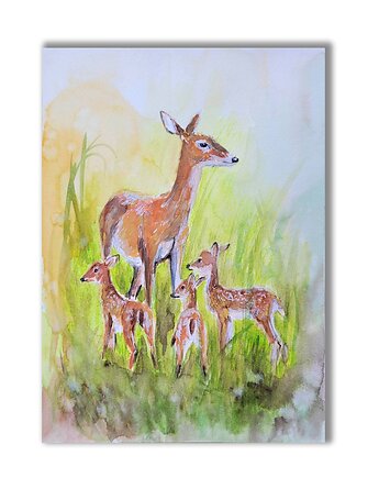 Akwarela ręcznie malowana "Sarenki", Galeria Alma