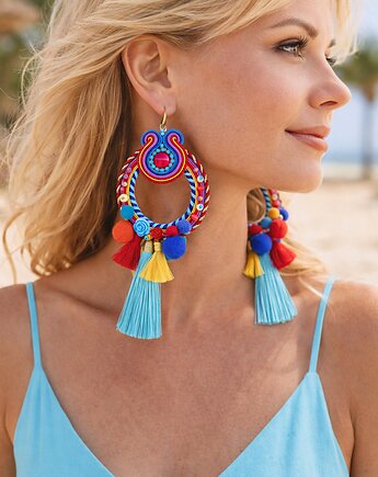 Pulo- duże i etniczne kolczyki  z pomponami, Mró Soutache