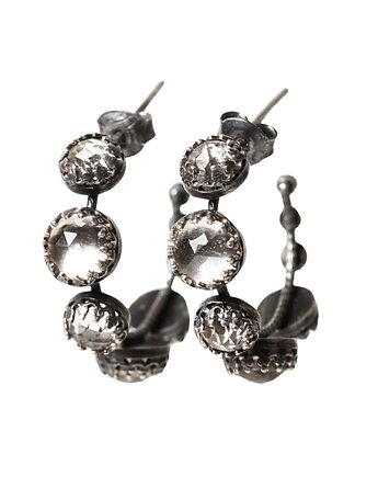 Srebrne kolczyki kółka z kryształami górskimi, Blooming Stones