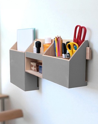 Organizer na ścianę - Szary - Drewniany, Clock Wood Studio