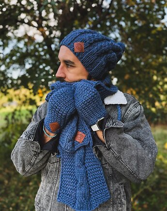 Męskie rękawiczki MERINO Ciemny niebieski, Brain Inside