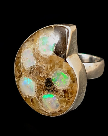 Pierścionek amonit & opal, Pracownia Neores