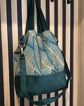 Torba hobo XXL - print graficzne liście, PRACOWNIA 166
