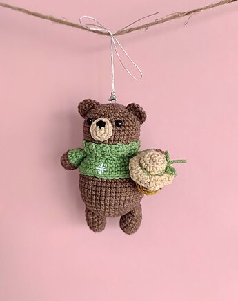 Szydełkowa zawieszka na choinkę brelok maskotka Miś, Not only cute crafts
