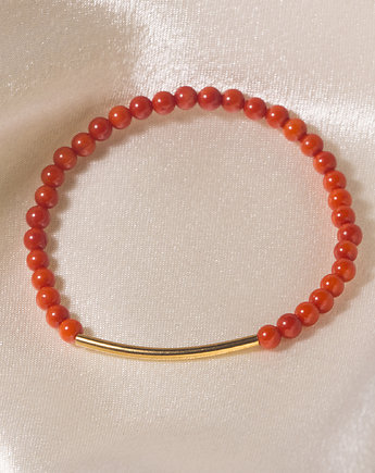 Jesienna bransoletka z czerwonych korali ze złotym łącznikiem, Fox and Jewelry