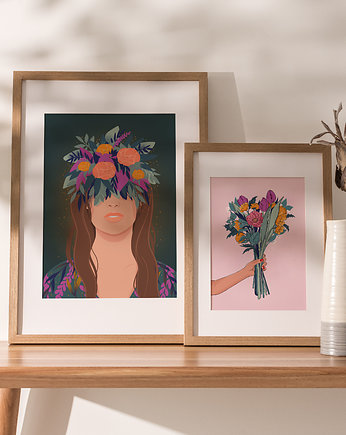 Zestaw dwóch plakatów kwiatowych A3 i A4, Kioko Illustration