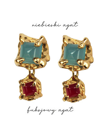 Kolczyki złocone z agatami w dwóch kolorach, Ker Jewellery