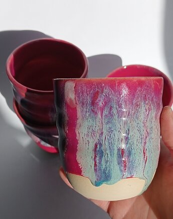 Zakręcone czarki różowe, intensywne, Dobrocie ceramika