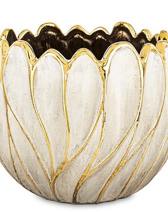 Osłonka cementowa 19x21x21 cm TULIPANO biało-złota, MIA home