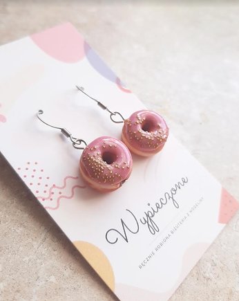 Kolczyki wiszące donuts w polewie ze złotą posypką, Wypieczone