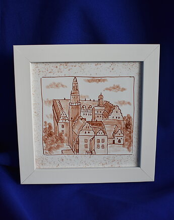 Oprawiony kafelek z Zamkiem Książęcym w Oleśnicy, Kobaltowa Sroka