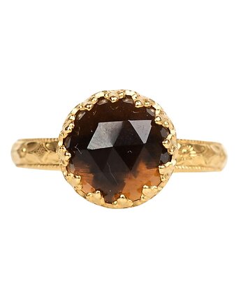 Złoty pierścionek Princess z kwarcem dymnym w stylu Vintage, Blooming Stones