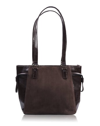 Torebka damska na ramię skórzana klasyczna brązowa zamszowa shopperka, Paolo Peruzzi