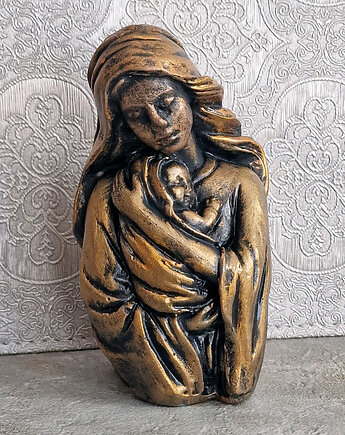 Rzeźba z gipsu złota Matka z Dzieciątkiem wys. 11,8 cm, JBJart Justyna Jaszke