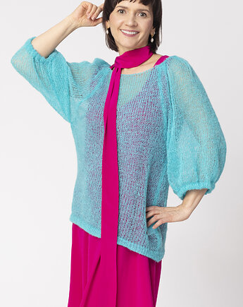 Elegancka wełniana bluzka z bufiastymi rękawami Bianca - Jasny Turkus, YOU by Tokarska