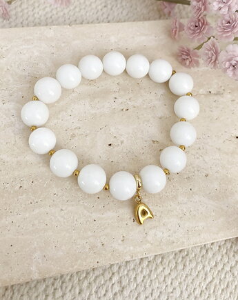 Bransoletka z jadeitów i literką - stal szlachetna pozłacana, Coccola JEWELLERY