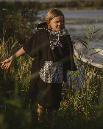 Ponczo plażowe surferskie AZTEC black, ręcznik kąpielowy, bawełna bambus, VADA.PROJEKT