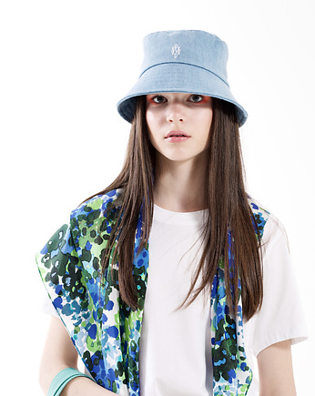 Denim Bucket  Hat /  white logo, EWE EME