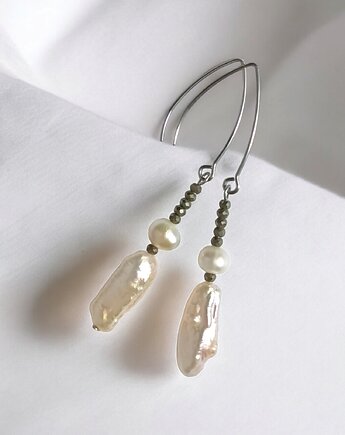 LUX. UNIKATOWE kolczyki : perły i piryt, kaktusia