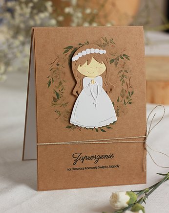 Biała piwonia eko. Zaproszenia dla dziewczynki, papierkarnia